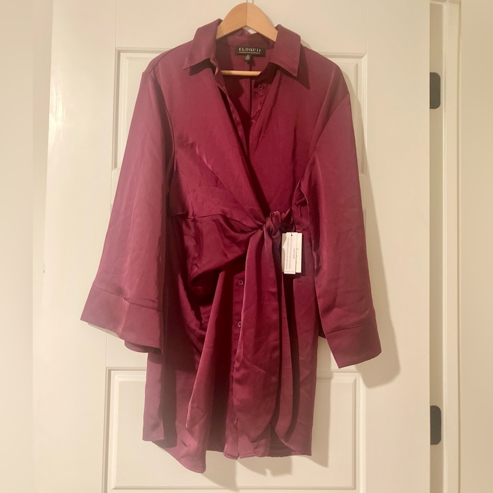 ELOQUII Sz 14 Silk Kimono Sleeve Shirt Dress